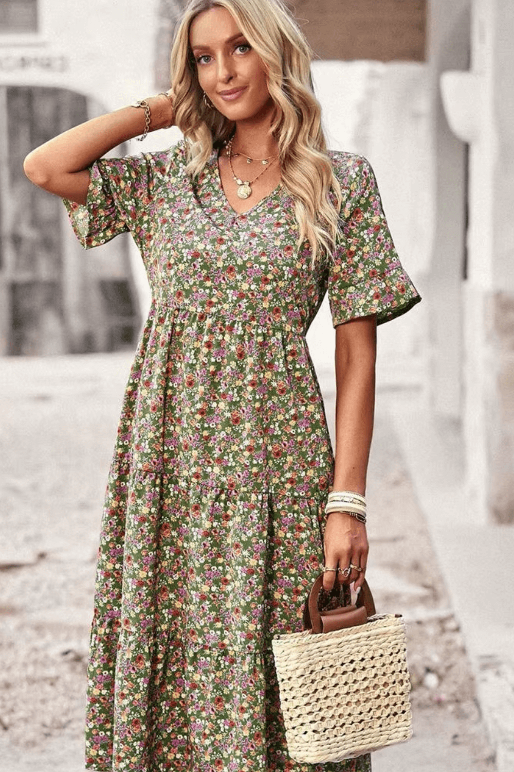 vestido midi, vestido floral, vestido boho, vestido com babado, vestido blogueira, vestido amarracao, vestidos, vestido com fenda, vestido praia, vestido soltinho