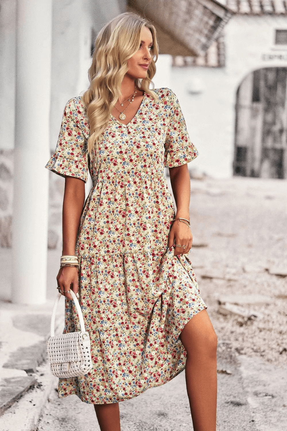 vestido midi, vestido floral, vestido boho, vestido com babado, vestido blogueira, vestido amarracao, vestidos, vestido com fenda, vestido praia, vestido soltinho