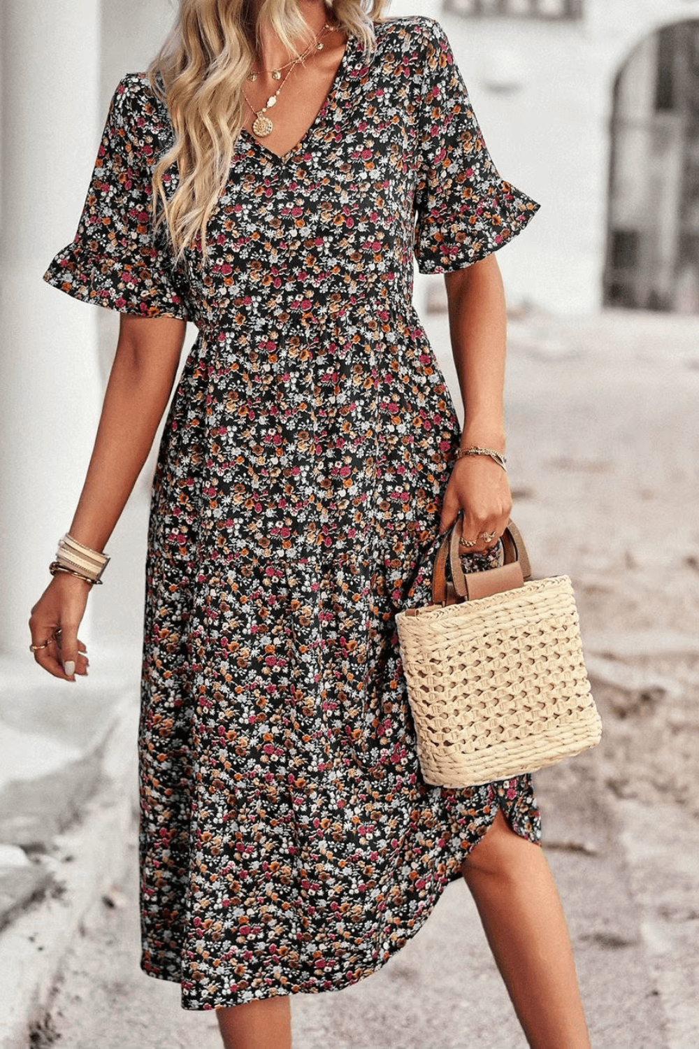vestido midi, vestido floral, vestido boho, vestido com babado, vestido blogueira, vestido amarracao, vestidos, vestido com fenda, vestido praia, vestido soltinho