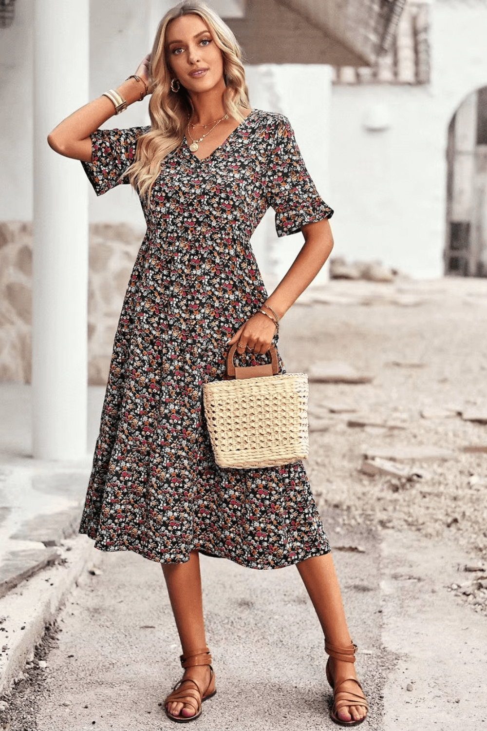 vestido midi, vestido floral, vestido boho, vestido com babado, vestido blogueira, vestido amarracao, vestidos, vestido com fenda, vestido praia, vestido soltinho