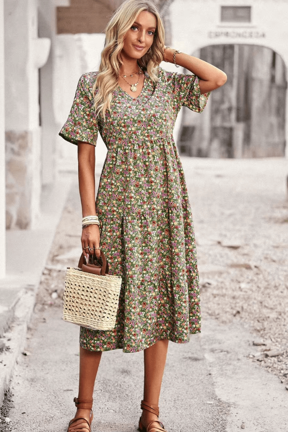 vestido midi, vestido floral, vestido boho, vestido com babado, vestido blogueira, vestido amarracao, vestidos, vestido com fenda, vestido praia, vestido soltinho