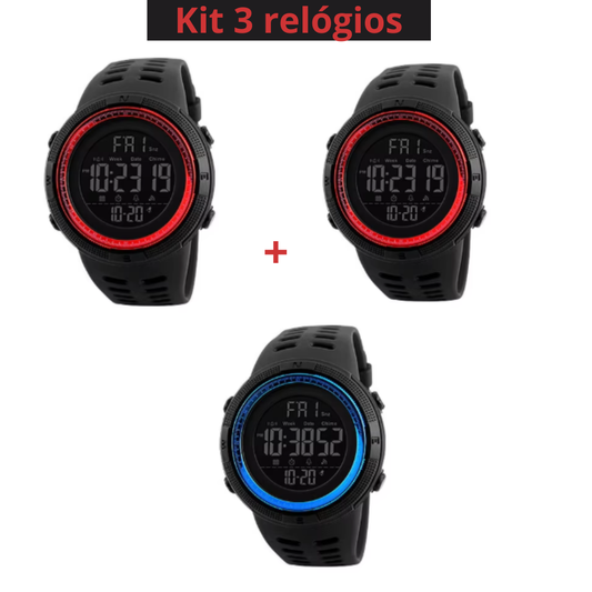 Relógio Digital - Kit 3 relógios(2 vermelhos+1 azul)