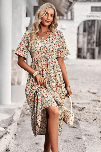 vestido midi, vestido floral, vestido boho, vestido com babado, vestido blogueira, vestido amarracao, vestidos, vestido com fenda, vestido praia, vestido soltinho