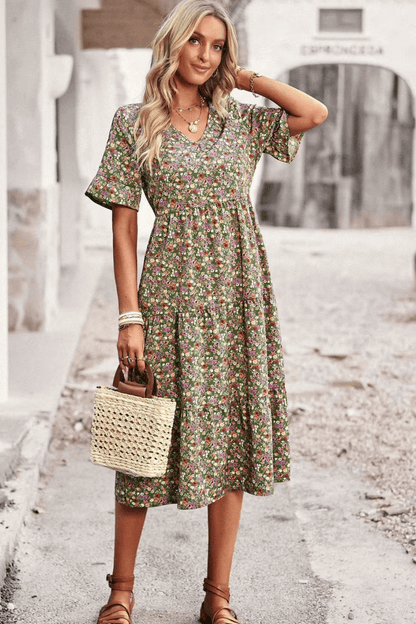 vestido midi, vestido floral, vestido boho, vestido com babado, vestido blogueira, vestido amarracao, vestidos, vestido com fenda, vestido praia, vestido soltinho