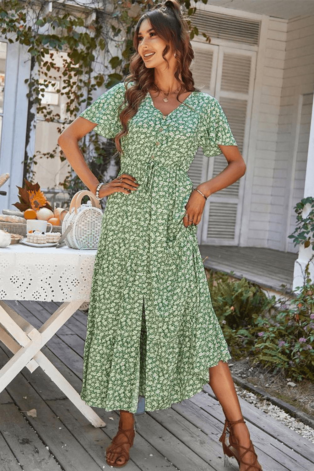 vestido midi, vestido floral, vestido boho, vestido com babado, vestido blogueira, vestido amarracao, vestidos, vestido com fenda, vestido praia, vestido soltinho