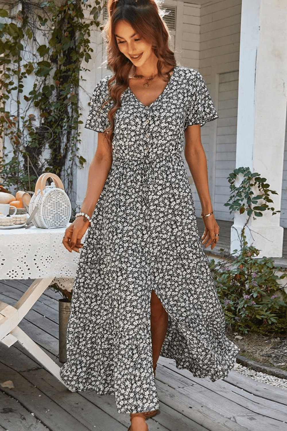 vestido midi, vestido floral, vestido boho, vestido com babado, vestido blogueira, vestido amarracao, vestidos, vestido com fenda, vestido praia, vestido soltinho